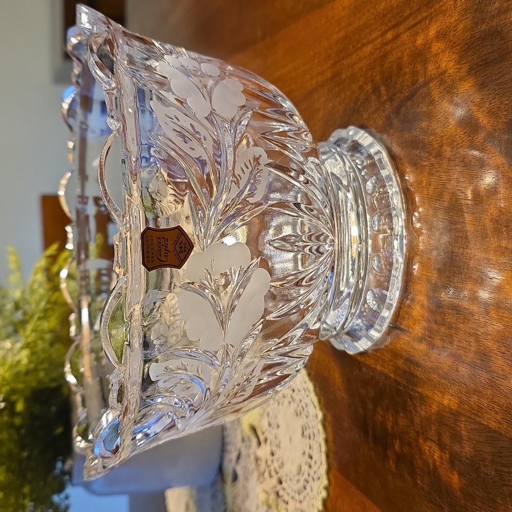 Vintage Handcut Crystal Bowl with Floral Design